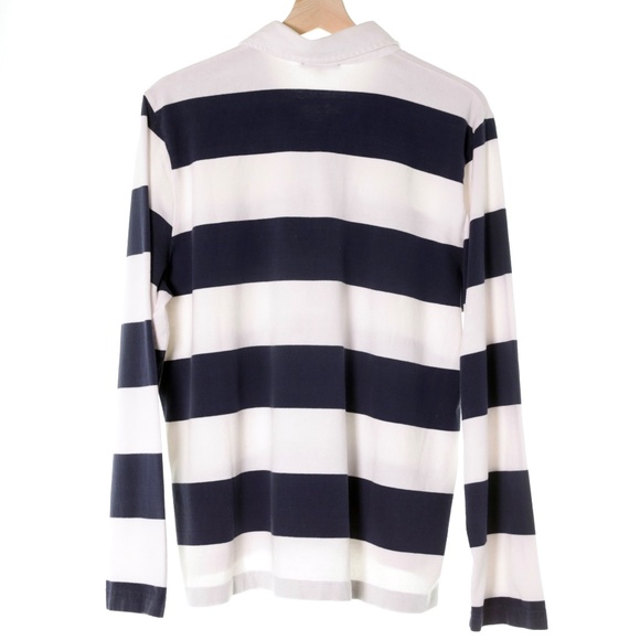 J. Crew Classic Navy Striped Long Sleeve Collared Rugby Polo Shirt Womens XL - Picture 2 of 7
